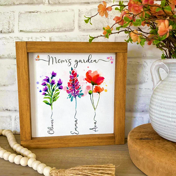 Personalized Grandma's Garden Frame Sign With Grandchildren Names and Birth Flower For Mother's Day Gift