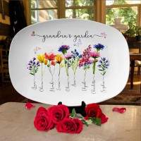 Personalized Grandma's Garden Plate Birth Month Flower Platter With Grandchildren Names Mother's Day Gift For Grandma