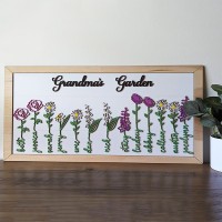 Personalized Grandma's Garden Birth Month Flower Frame Wood Sign, Gifts For Mother's Day