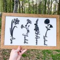 Personalized Grandma's Garden Birth Month Flower Frame Wood Sign, Gifts For Mother's Day