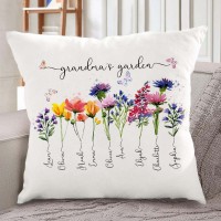 Personalized Grandma's Garden Birth Month Flower Pillow Gifts With Grandchildren Names For Mom Nana