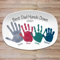 Best Dad Hands Down Handprint Personalized Platter With Kids Name For Father's Day