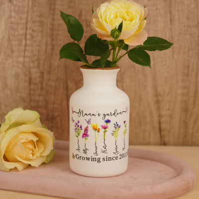 Personalized Nana's Garden Birth Flower Vase With Kids Name For Mother's Day Gift